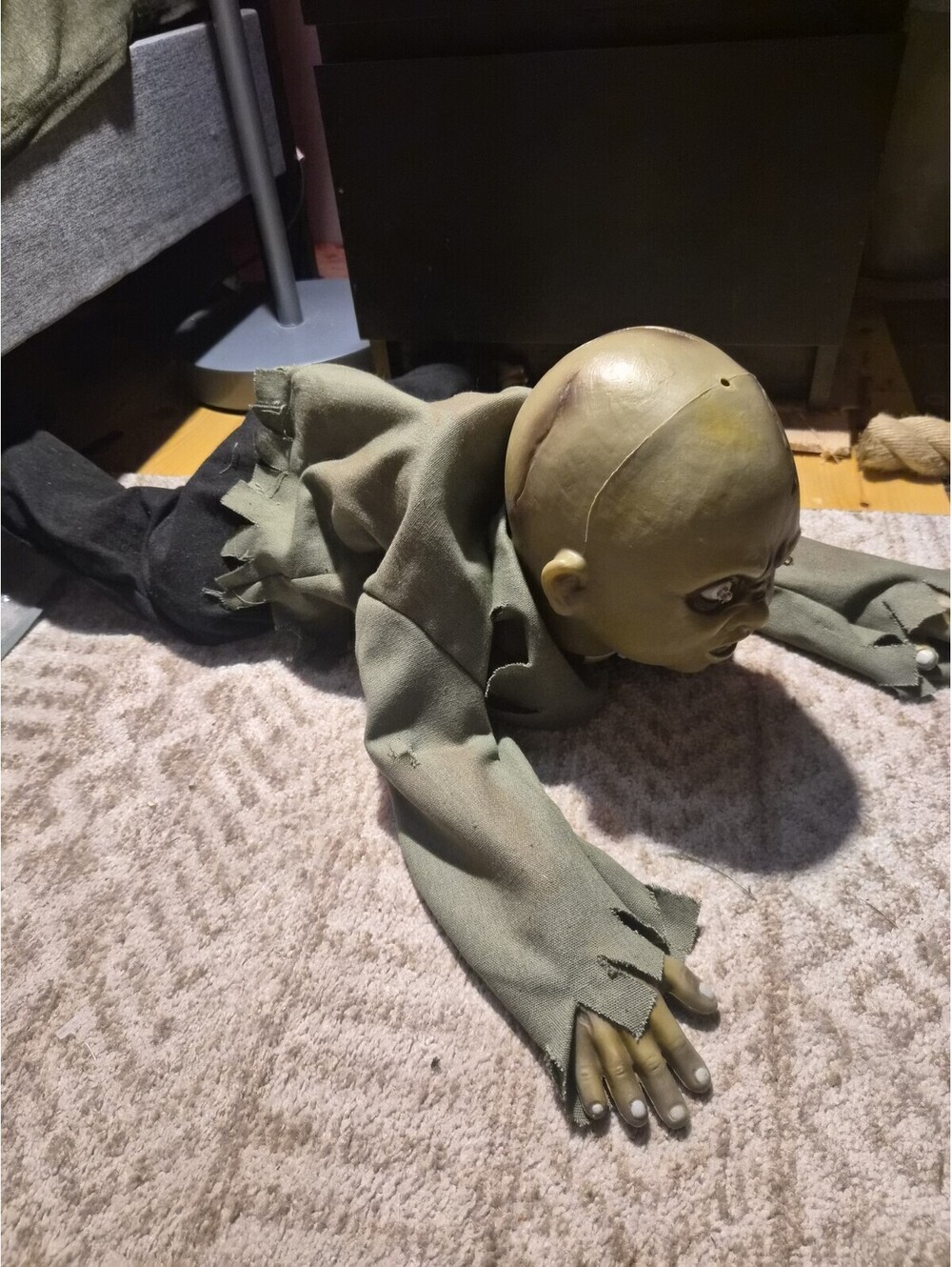 Scary Animated Singing Talking Crawling Zombie Baby Halloween Decor Prop 28"